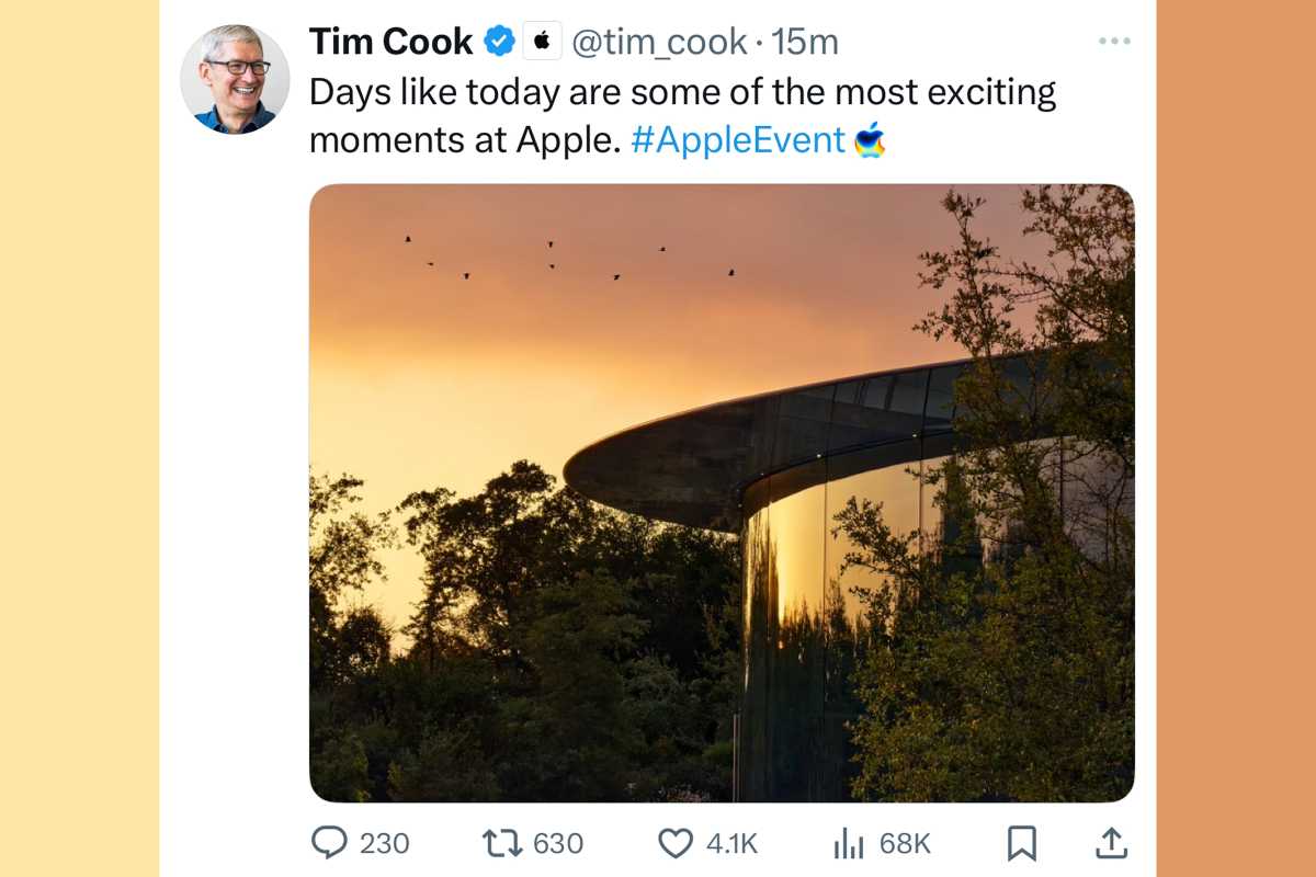 Tim Cook tweet with a picture of Apple Park on the morning of the iPhone 17 event