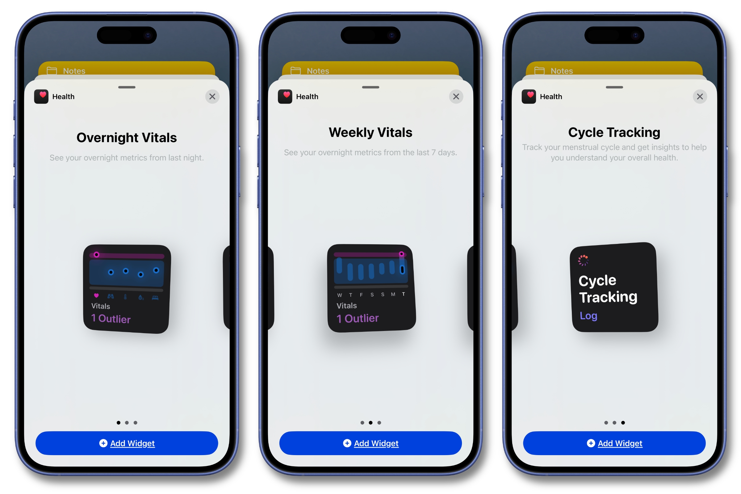 Vitals widgets iPhone