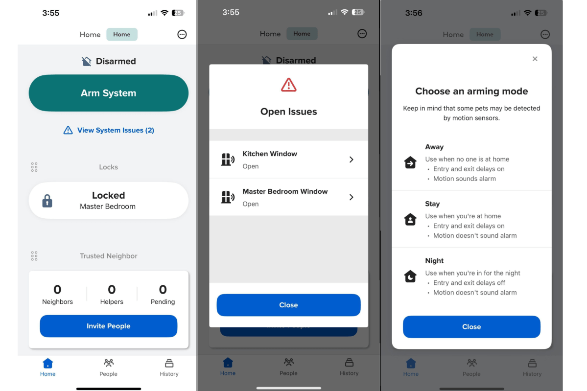ADT Home Security app arming modes