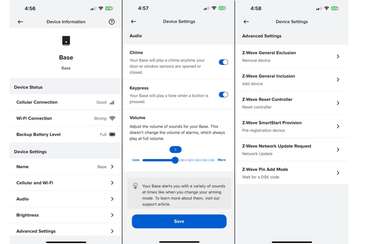 ADT app settings with Z Wave