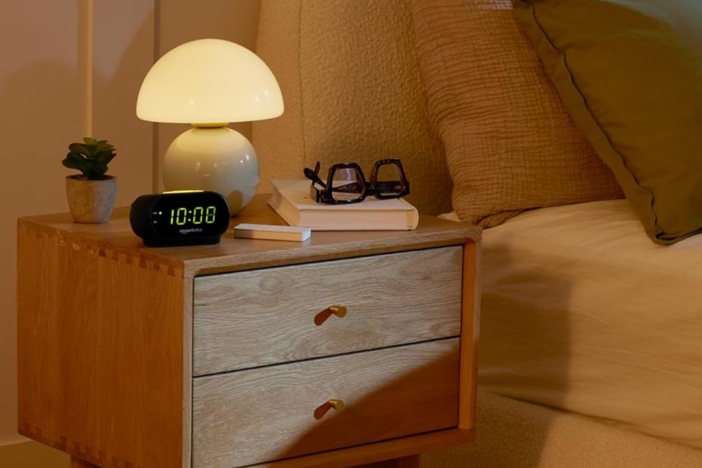 Amazon Basics Smart Dimmer Switch on bedside table
