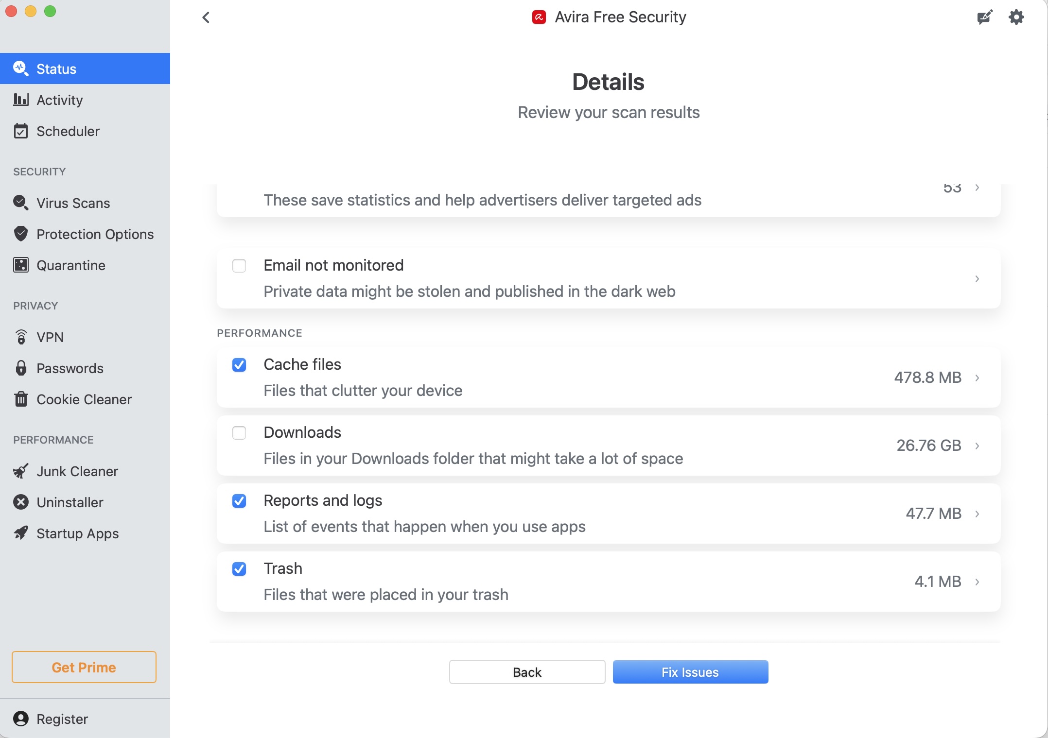 AviraFreeSecurity1 scan results