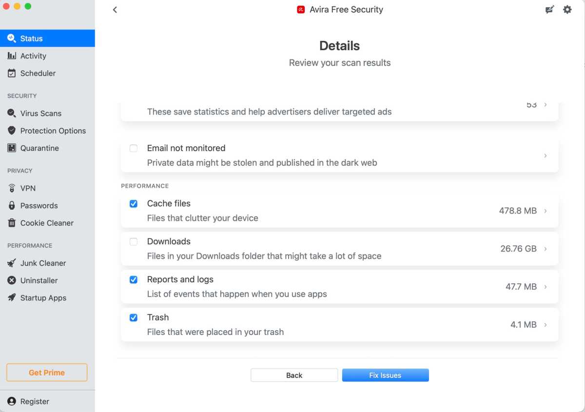 AviraFreeSecurity1 scan results