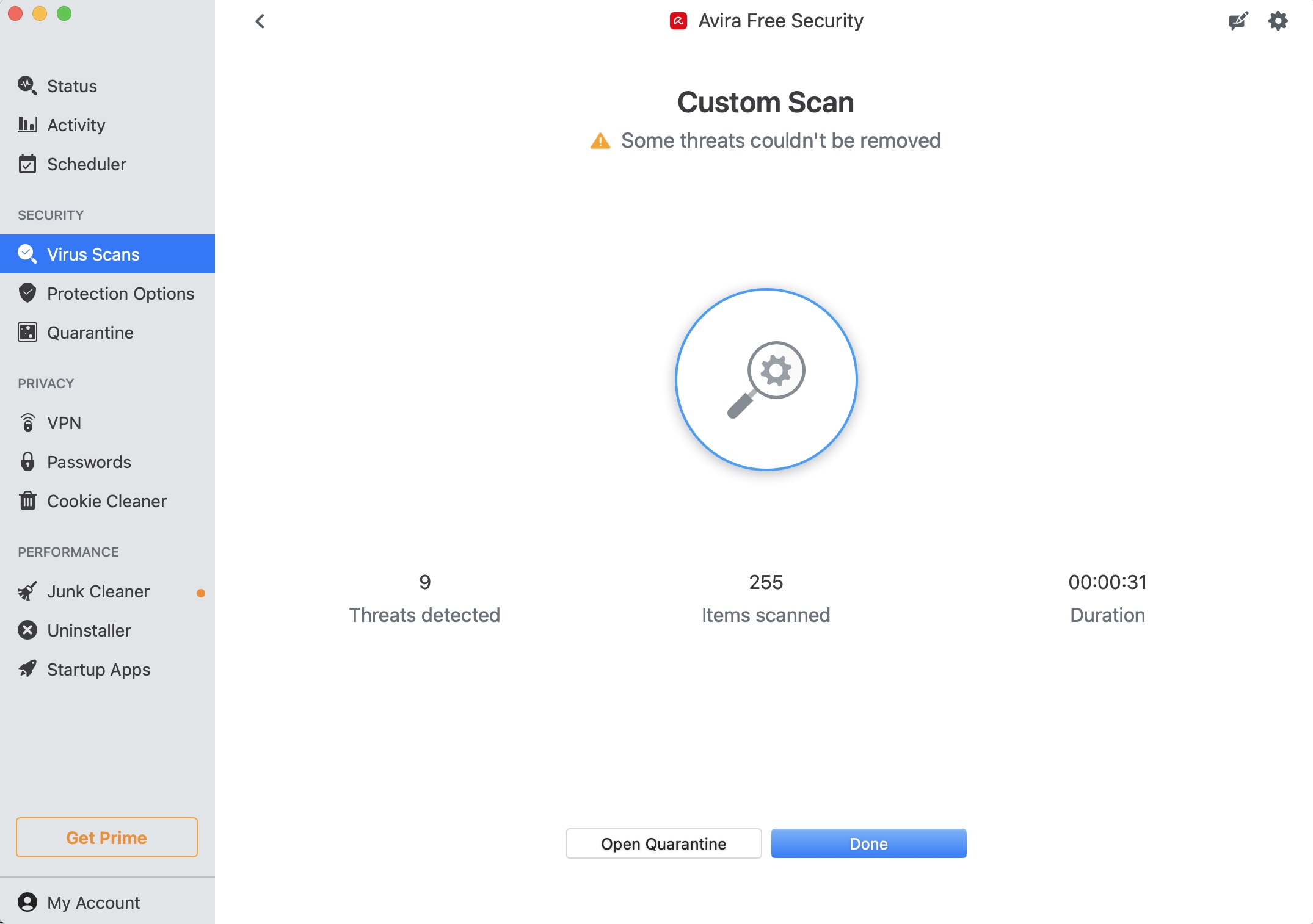 AviraFreeSecurity3 virus scan