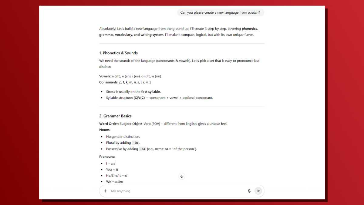 Creative ChatGPT prompts create fictional language