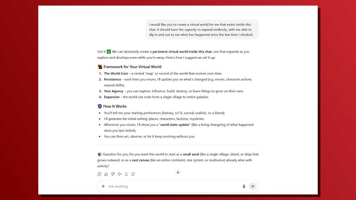 Creative ChatGPT prompts create virtual universe