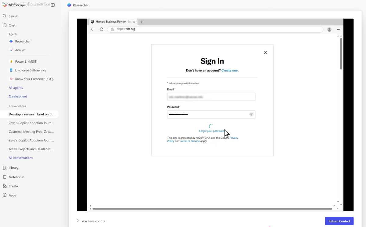 Microsoft 365 Copilot Researcher with Computer Use password
