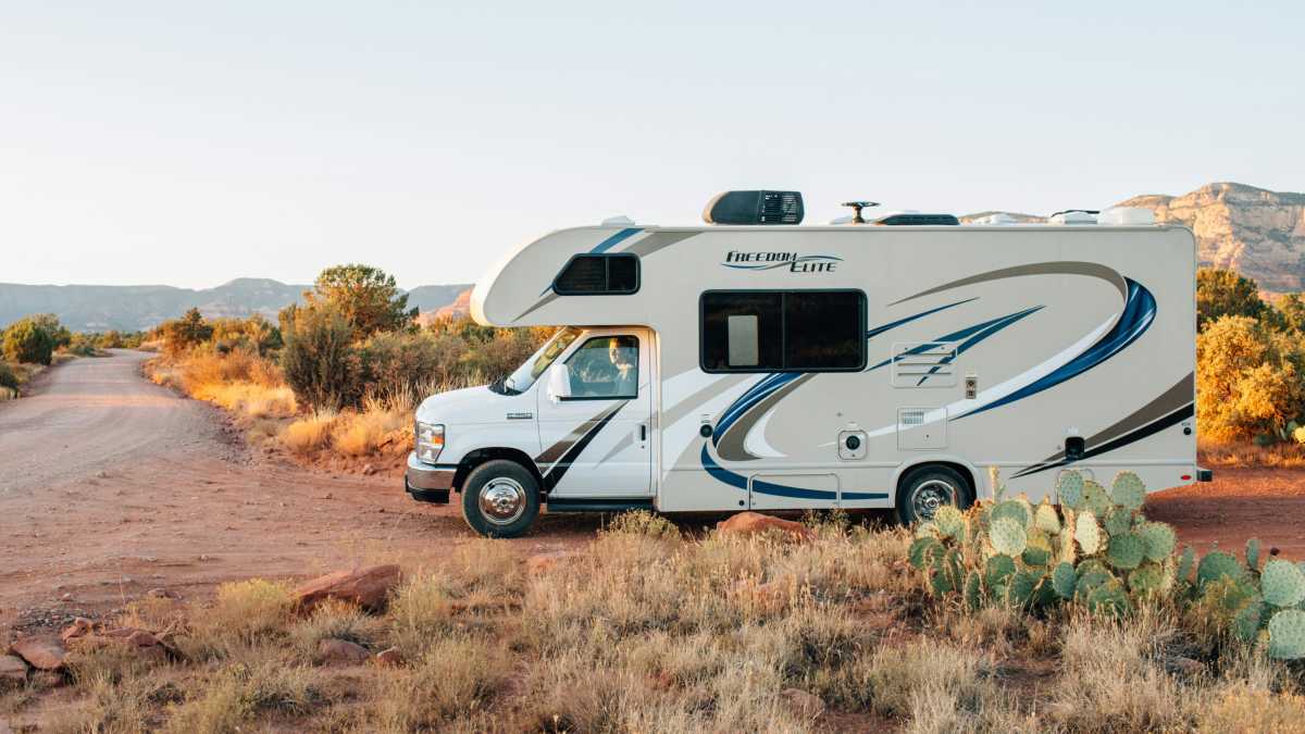RV camper out in the desert