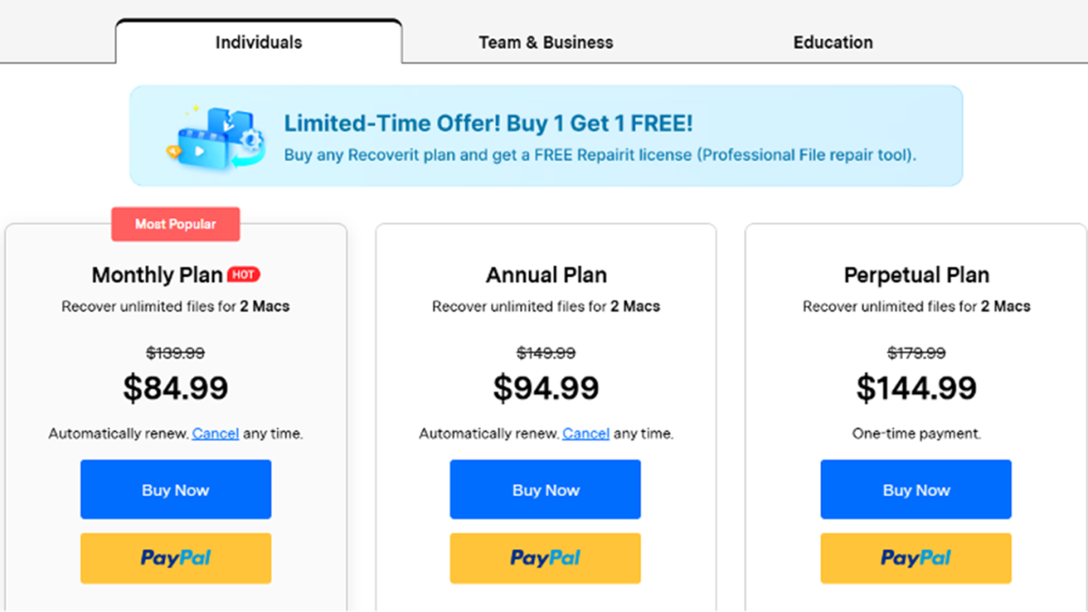 Precios de Wondershare Recoverit