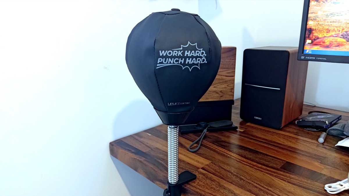 Ridiculous standing desk accessory punching bag