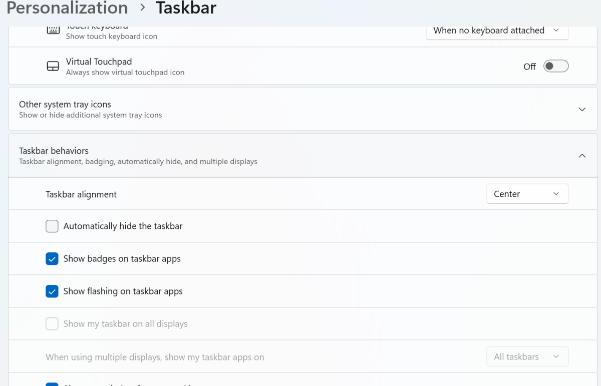 Taskbar alignment