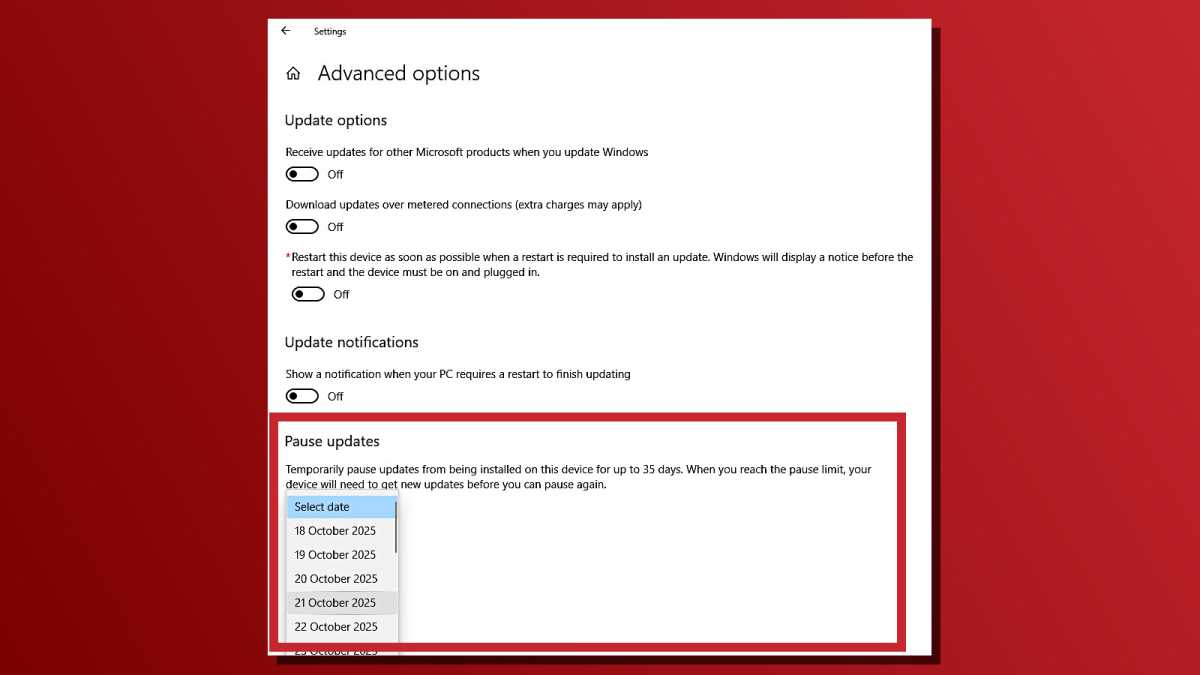 Windows Update advanced options