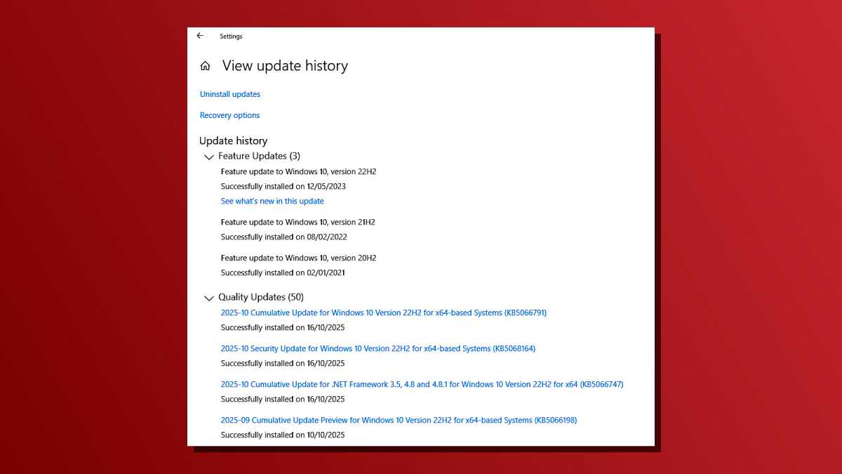 Windows Update history