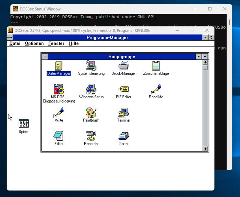 Über die Originaldisketten oder ein Image davon können Sie sogar Windows 3.1 in DOSBox installieren und dann weitere Programme darin nutzen. Die Installation per Image dauert heute nur wenige Sekunden – kein Vergleich zu früher mit den zahlreichen Diskettenwechseln.