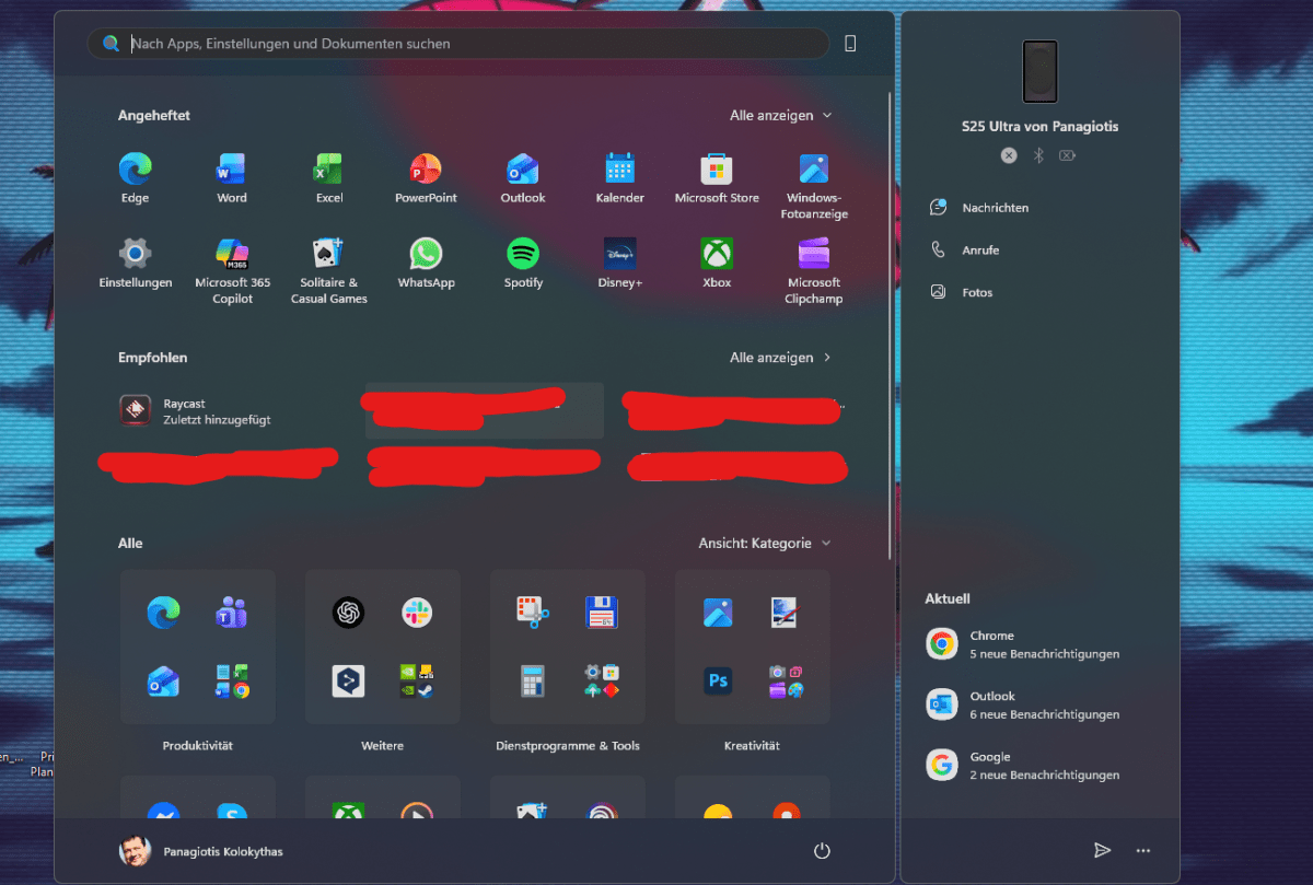 Windows 11 Startmenü finale Optik
