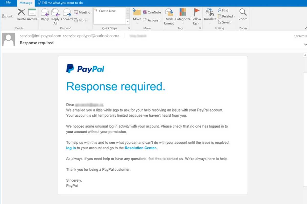 Phishing Scam example