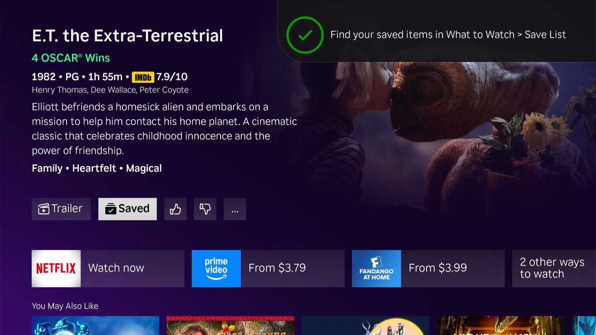 Roku page for E.T., being added to the Save List