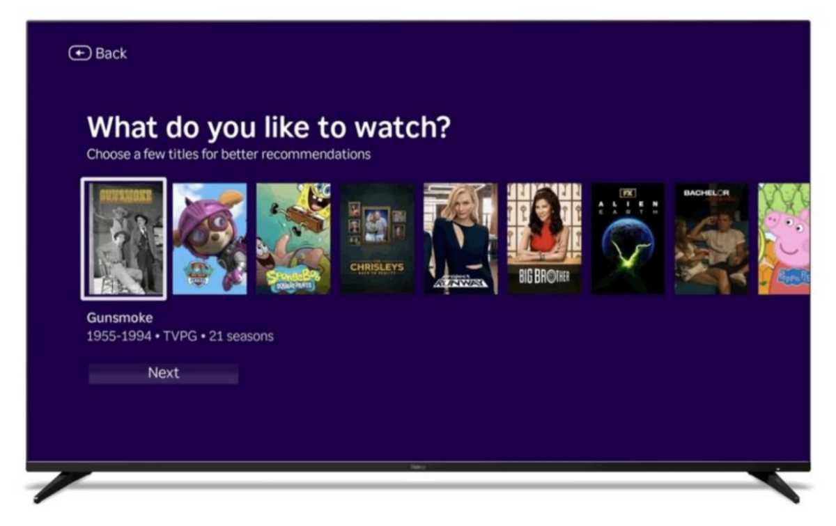 Roku's "What do you like to watch?" menu