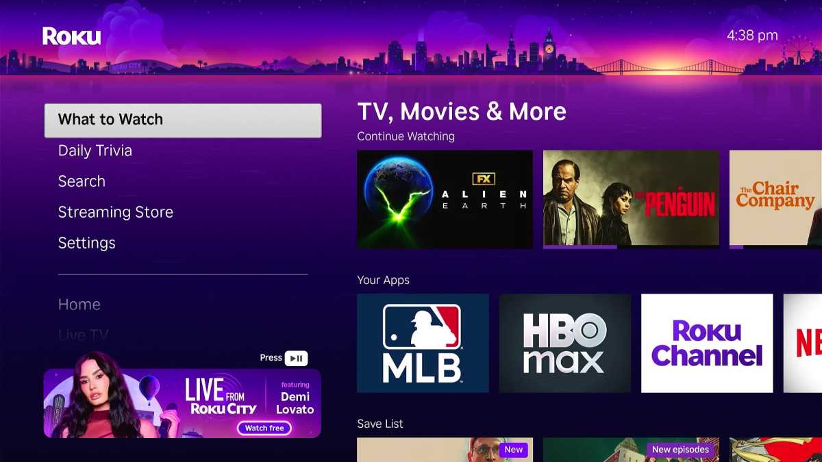 Roku What to Watch menu and sidebar navigation