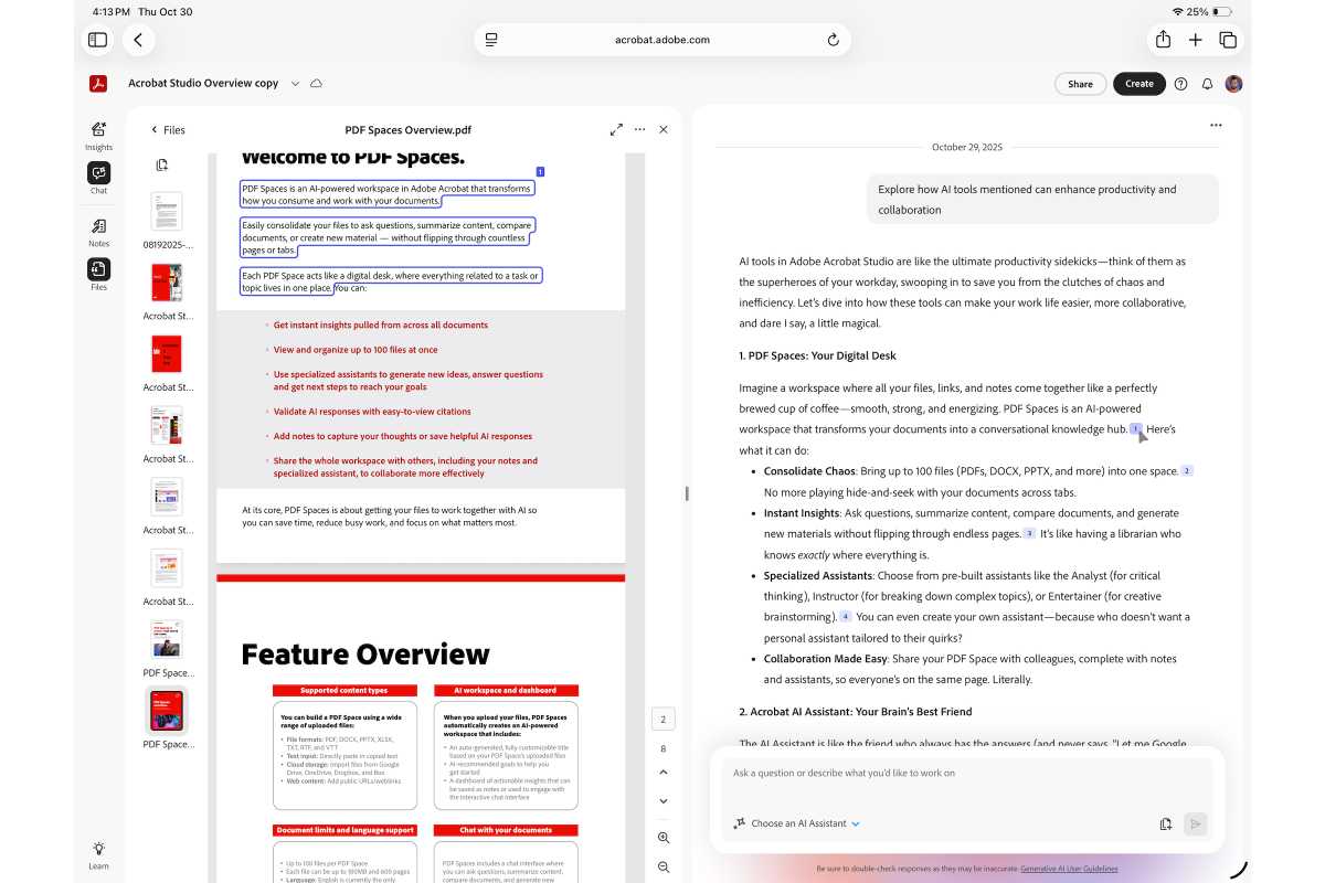 Chatbot de Adobe AI en PDF Space con citas