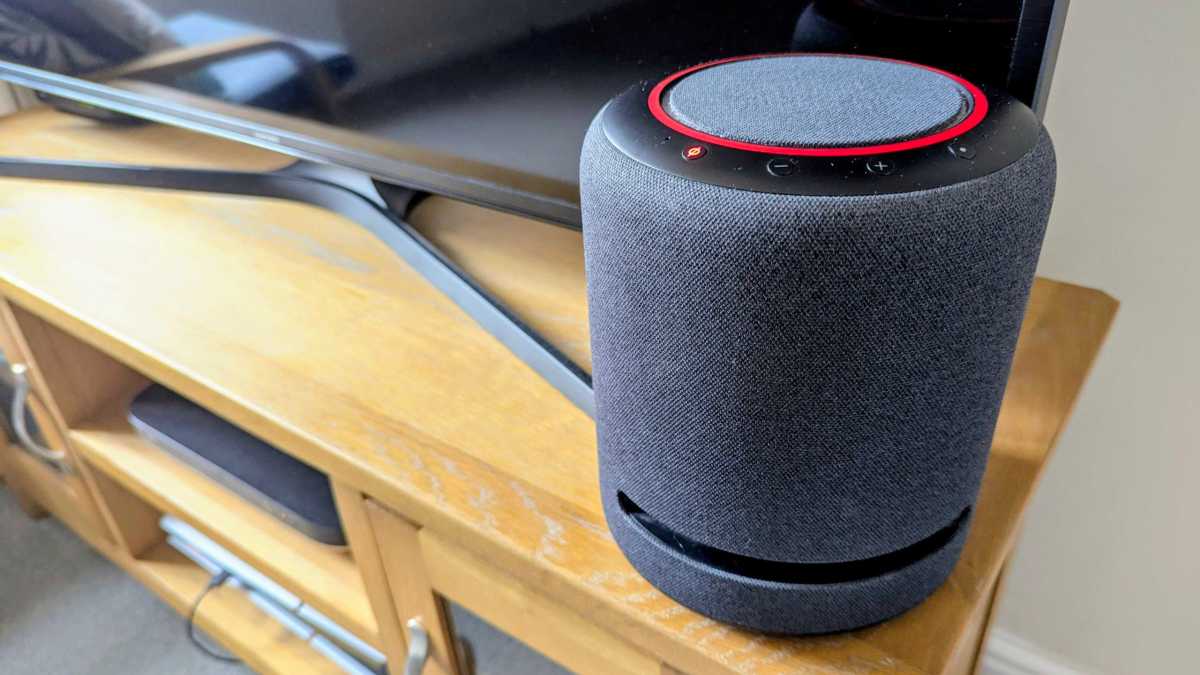 Amazon Echo Studio with microphone off red light