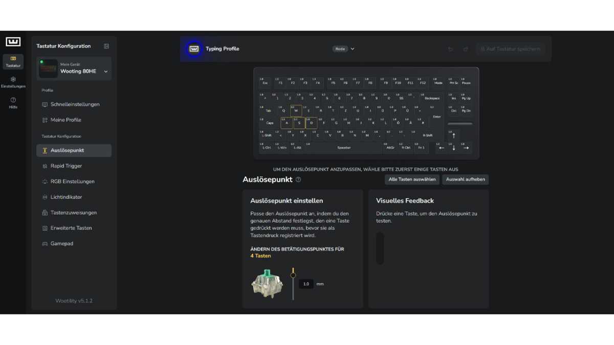Einstellbare Auslösepunkte bei der Wooting 80HE