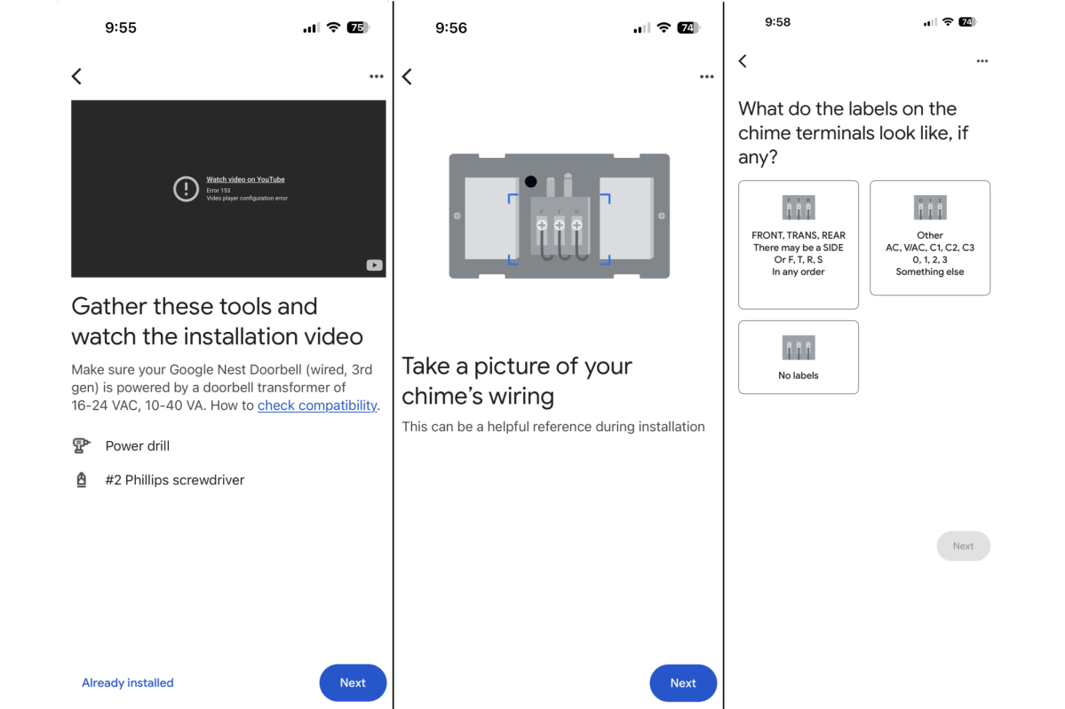 Nest Video Doorbell wired 3rd gen installation screenshot 1