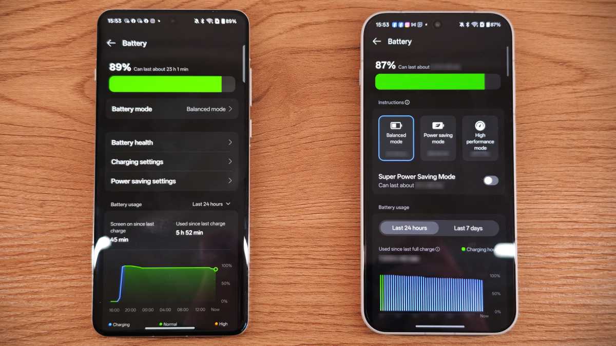 OnePlus 13 vs 15 battery UI OOS16