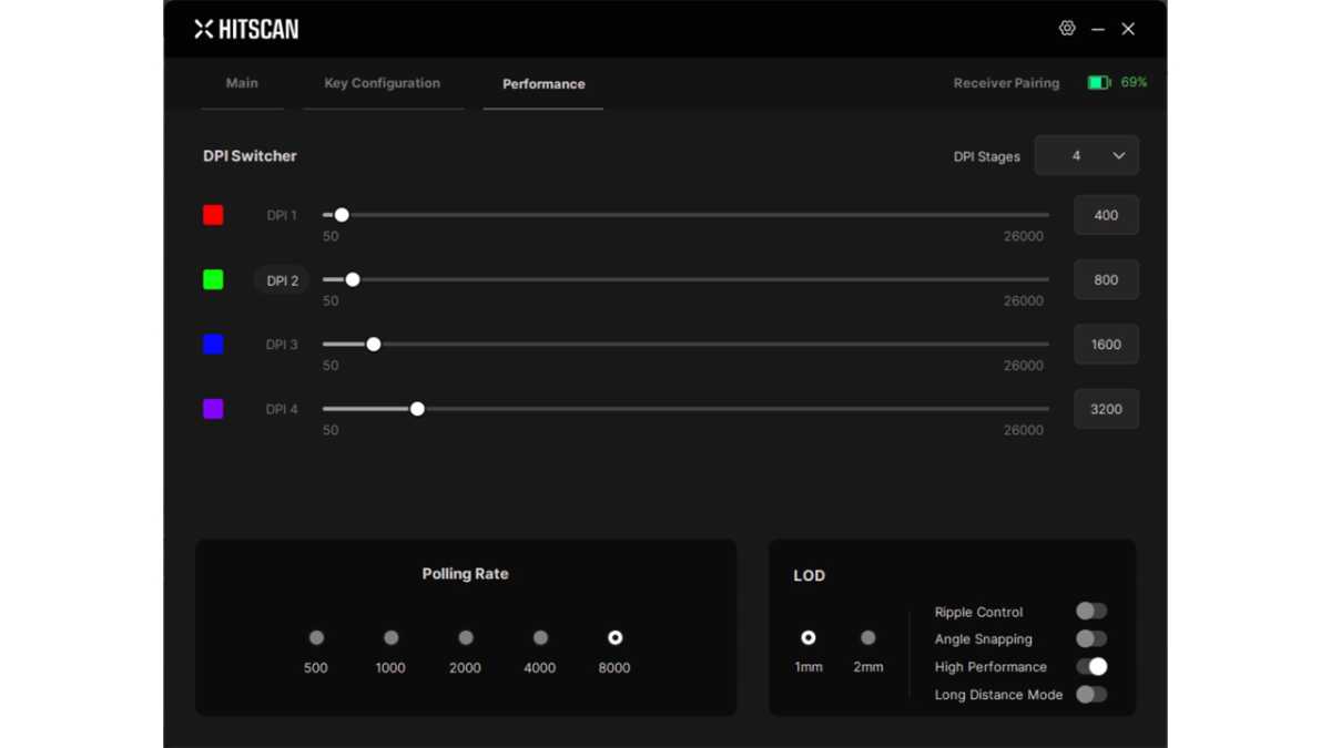 Configuración de rendimiento de Hitscan Hyperlight