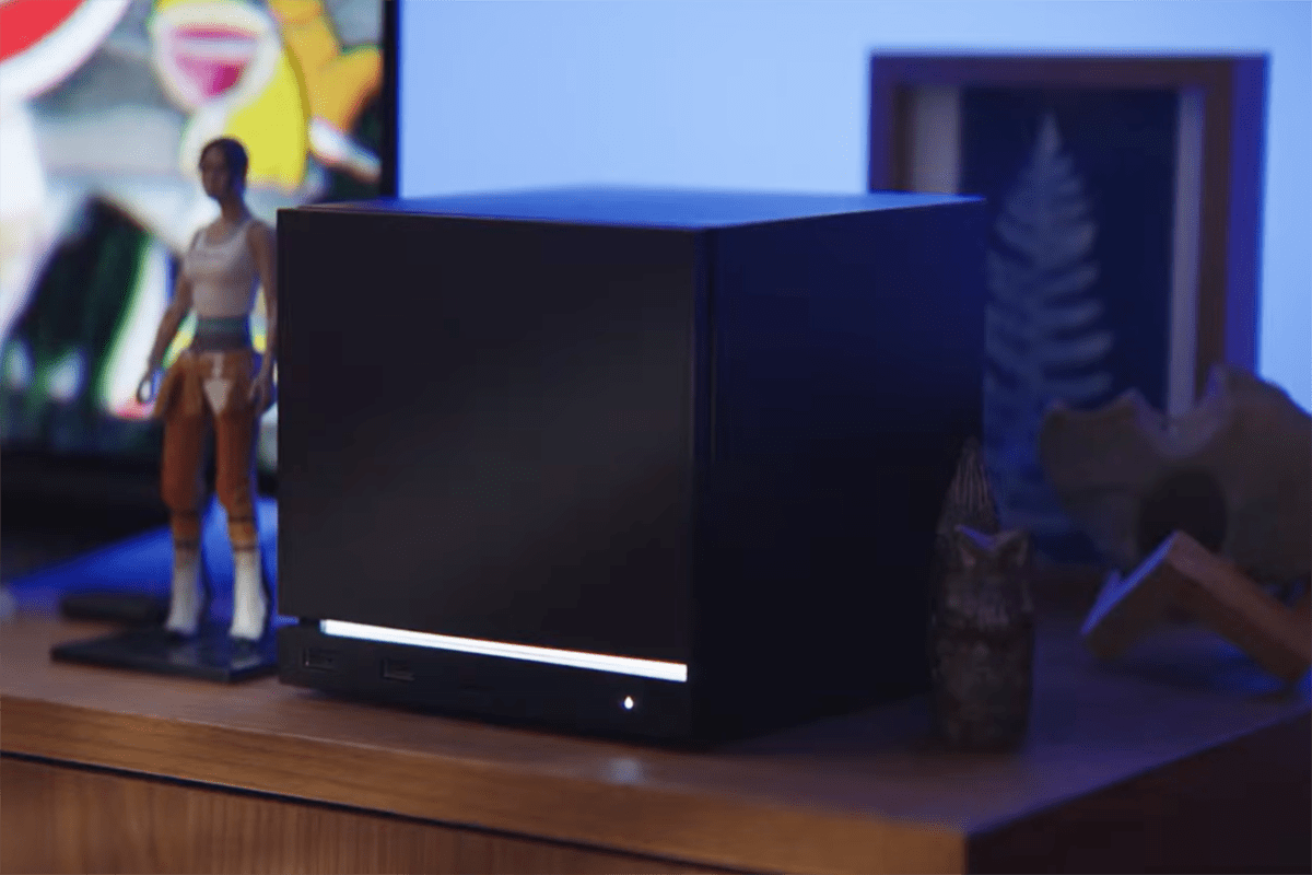 Steam Machine (2026) with black faceplate on a desk
