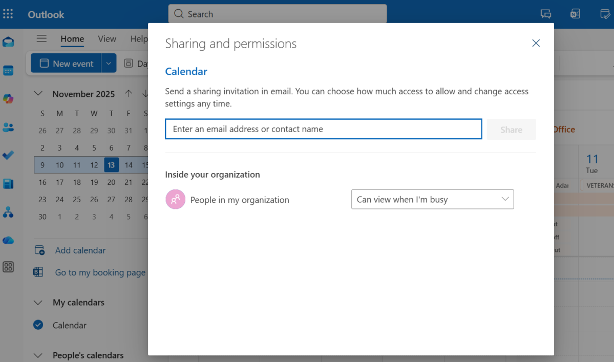 Share your calendar in Outlook to cut down on scheduling emails