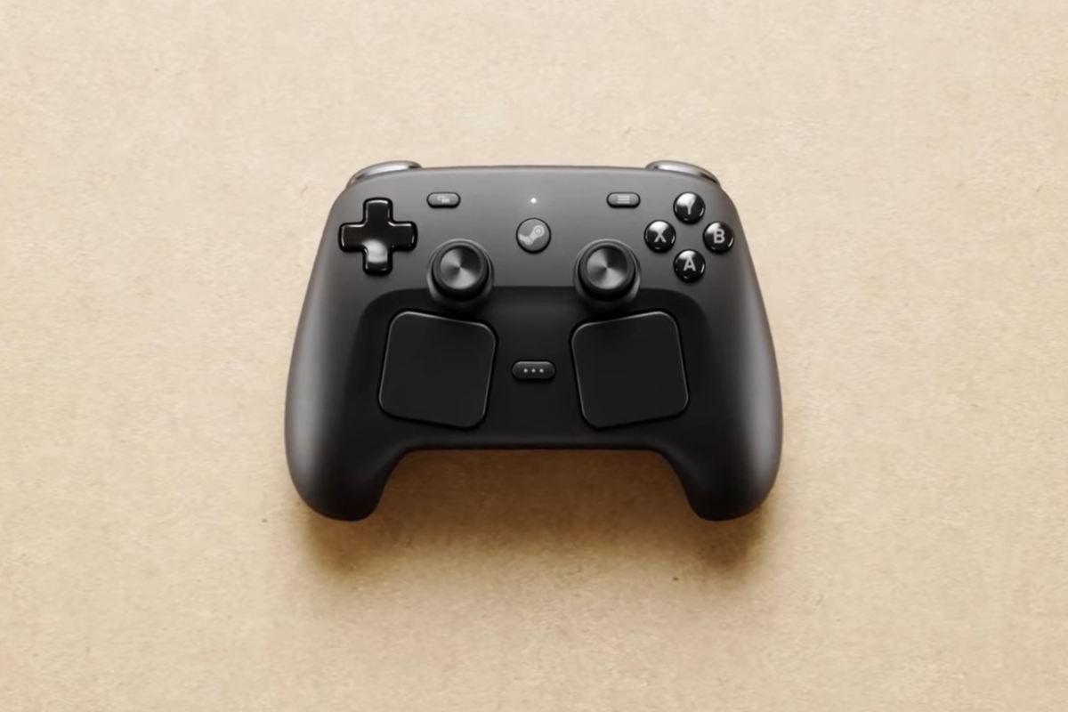 Steam Controller (2026 version) on a textured beige background