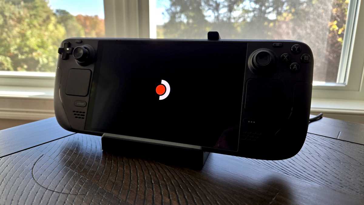 Steam Deck in docking station close up