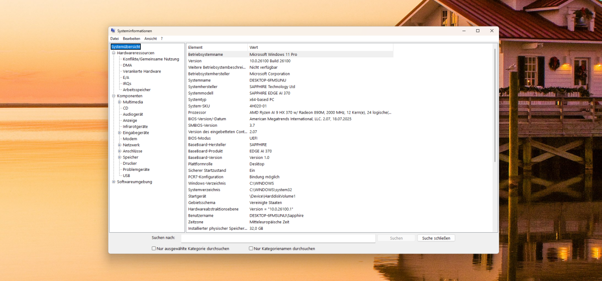 Test SAPPHIRE EDGE AI 370 - Windows-Sysinfo