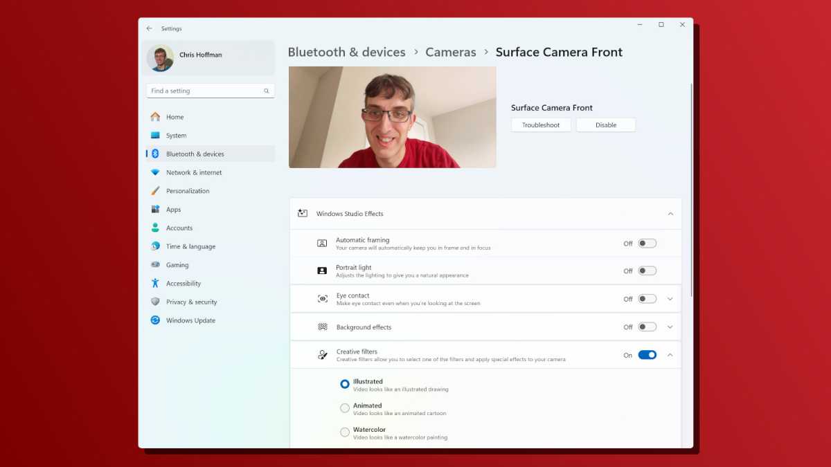 Windows Studio Effects illustrated example Chris Hoffman Surface Laptop