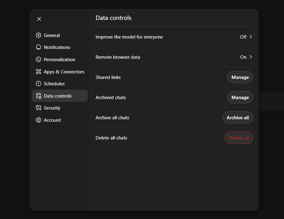 ChatGPT data controls