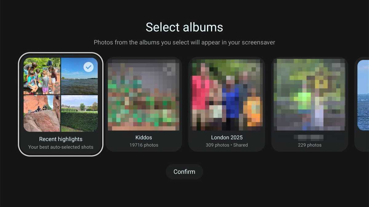 Choosing Google Photos albums for screensaver mode.
