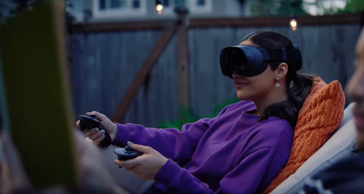 Woman playing a game on the Steam Frame VR headset