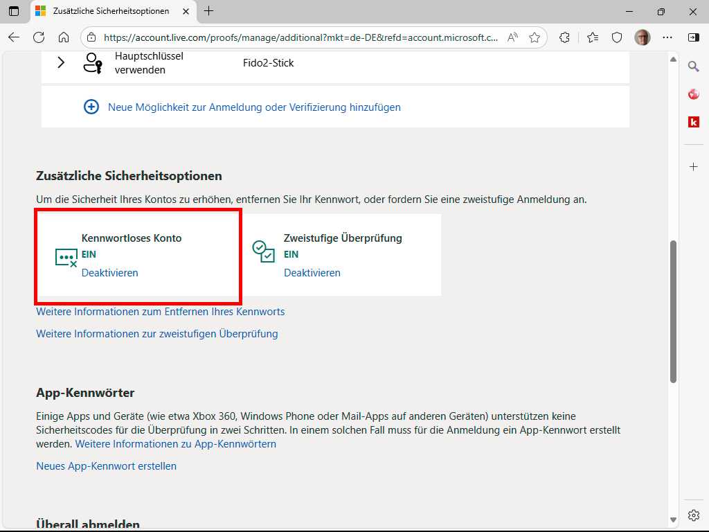Kennwortlose Anmeldung