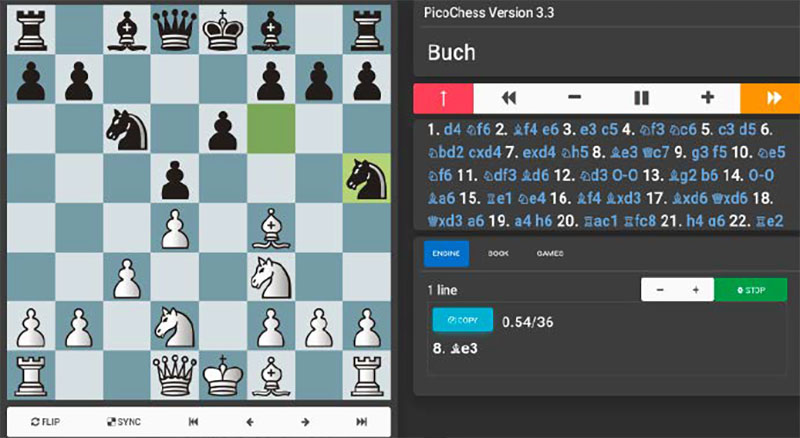 Menüführung: Mit Hilfe der Pfeiltasten sowie „ “ und „–“ hangelt man sich mal schnell, mal langsam durch das Menü von Picochess.