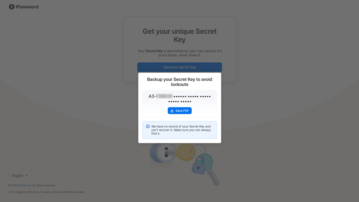 1Password Secret Key Backup Prompt (Dec 2025)