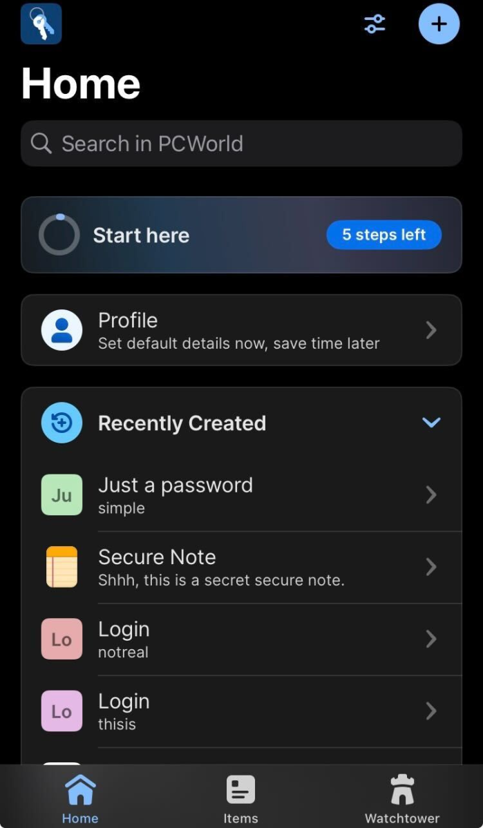 1Password Mobile view on iOS (Dec 2025)