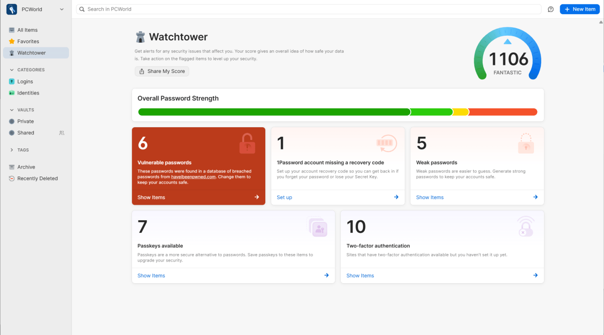 1Password Watchtower feature as seen in web interface (Dec 2025)