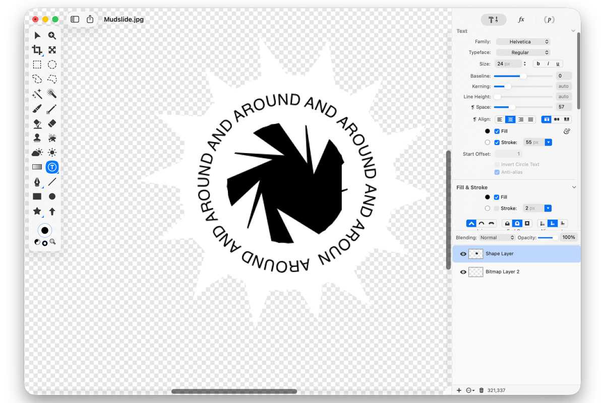 Captura de pantalla que muestra las herramientas de texto de Acorn 8