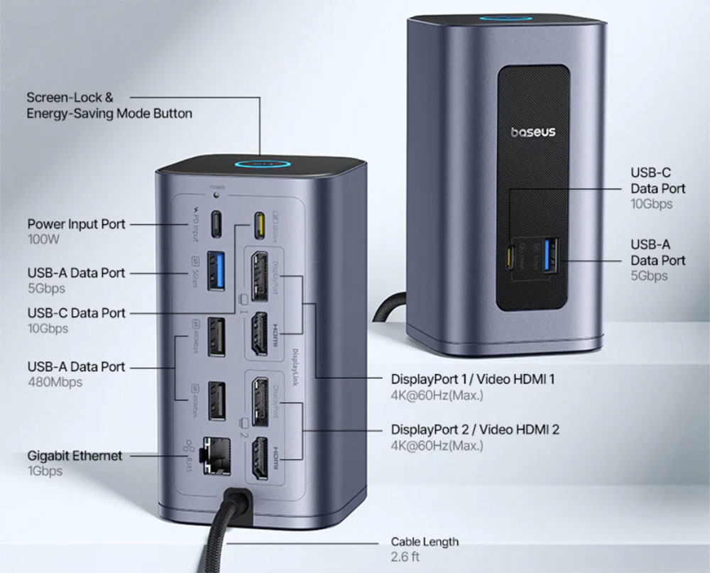 Puertos de estación de acoplamiento 12 en 1 Baseus Nomos Mac Air NU1 Spacemate