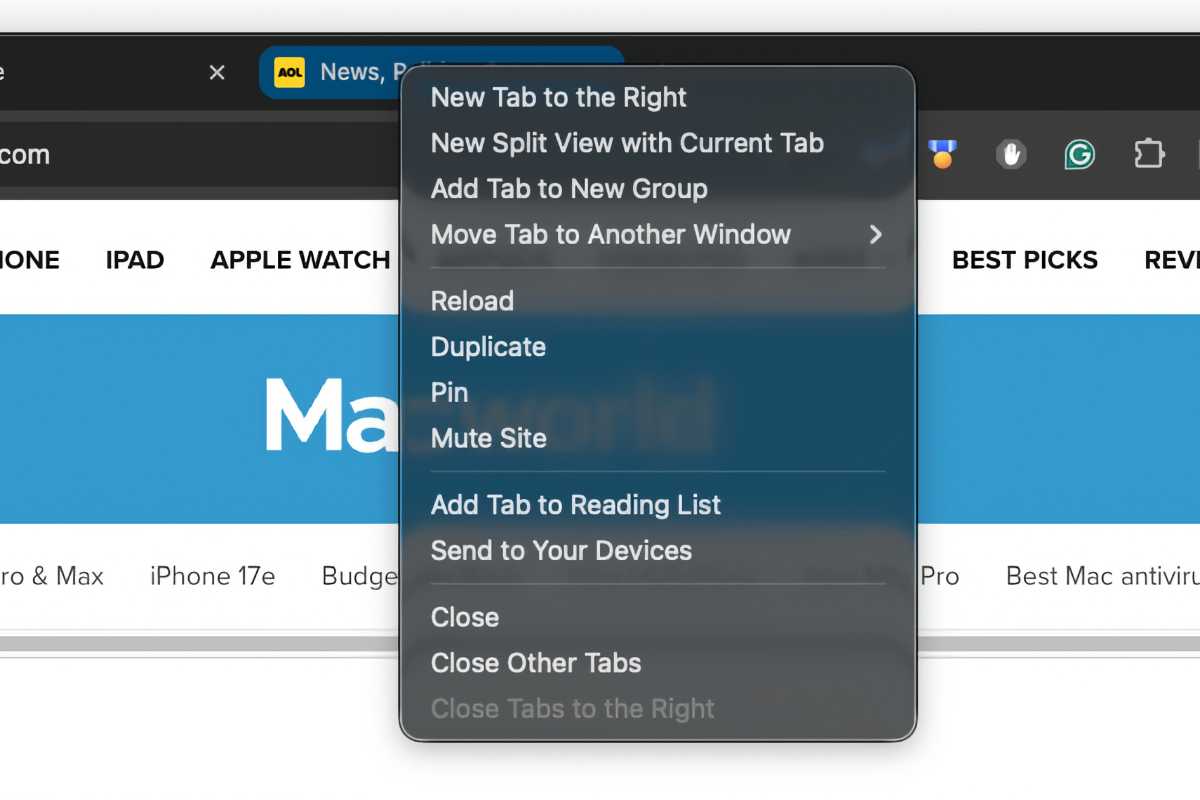 Nueva vista dividida de Chrome Mac con pestaña actual