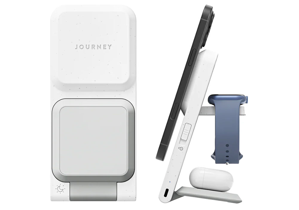 Cargador inalámbrico Journey ARIA 3 en 1 plano y con soporte