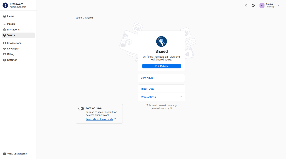 1Password Shared Vault management view in web interface (Dec 2025)