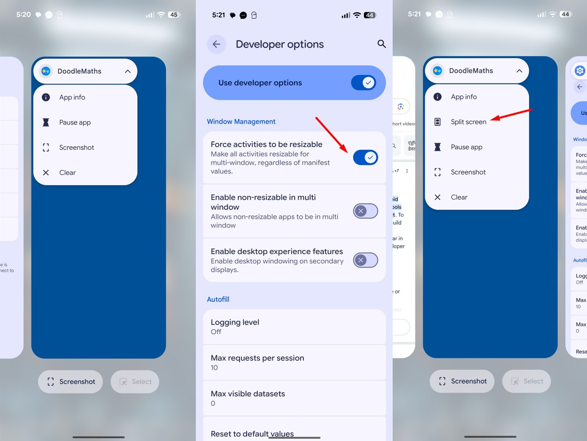 Steps to enable Force activities to be resizable toggle