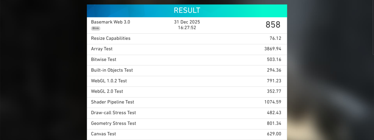 Test Asus Chromebook Plus CX14 Basemark Web